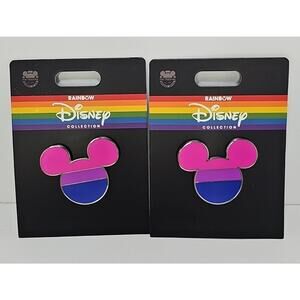2-PACK Disney Parks Rainbow Collection Mickey Mouse Pink/Purple/Blue Flag Pin B4